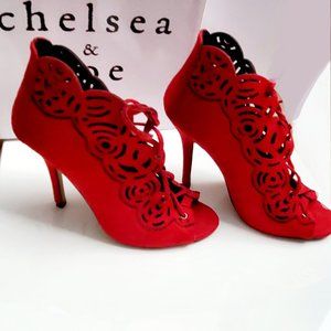 Red Chelsea & Zoe Laser Cut out Bootie